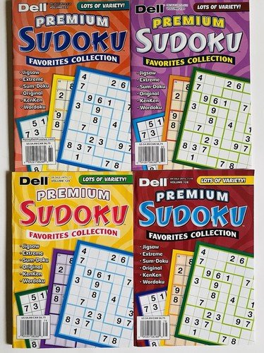 Lot of 4 Premium Sudoku Favorites Dell Extreme Ken Ken Jigsaw Penny Press Crazy