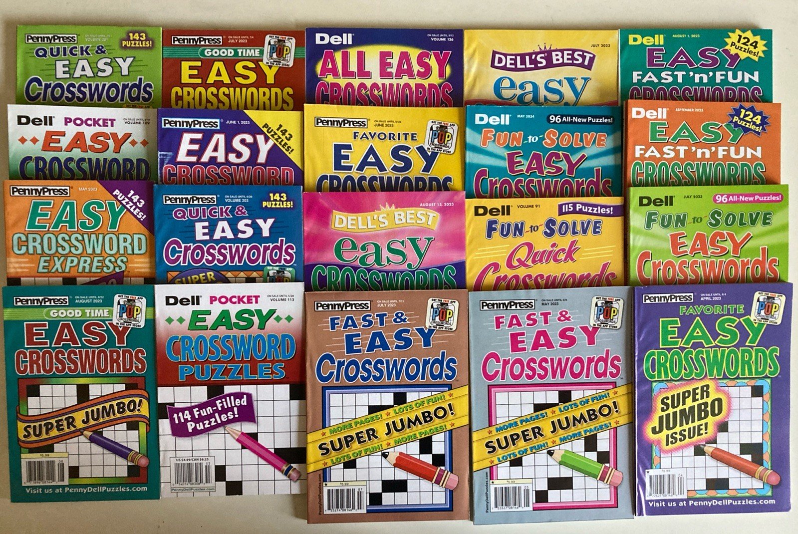 Lot of 5 Dell Penny Press Crossword Puzzle Books Easy Super Jumbo UNSORTED