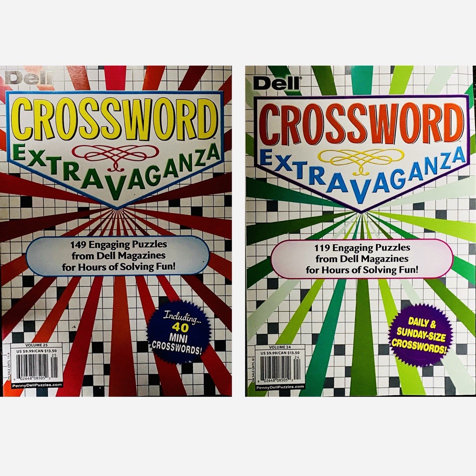 (Lot of 2) Dell Crossword Extravaganza Puzzle Books 2025 Volumes 24 & 25 NEW