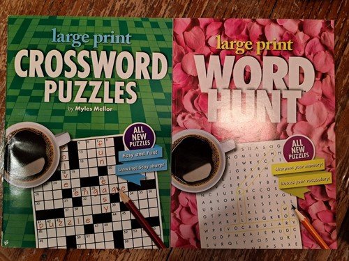2 PACK LARGE PRINT WORD HUNT & CROSSWORD PUZZLES FOR ADULTS  “NEW”