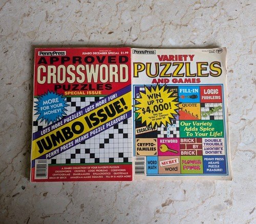 2 PennyPress Crossword Variety Puzzles And Games Magazine Book 1993 1994 Vintage
