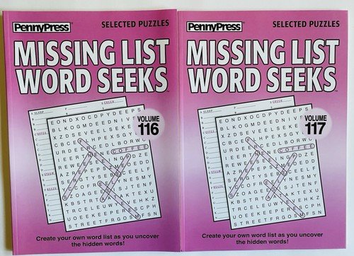 Lot of 2 Missing List Word Seek Search Find Puzzle Books Penny Press Vol 116-117