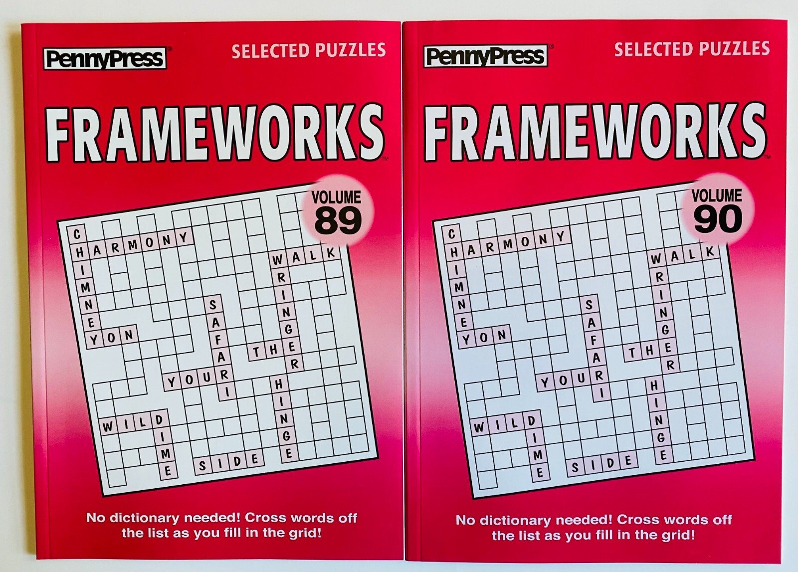 Lot of 2 Penny Press Frameworks FILL IN INS Puzzles Book Dell Puzzles Variety