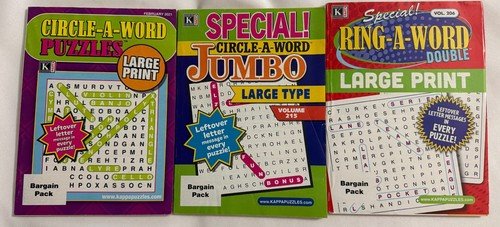Mixed Lot (3) Circle-A-Word Special Ring-A-Word LARGE PRINT Puzzle Books 2021