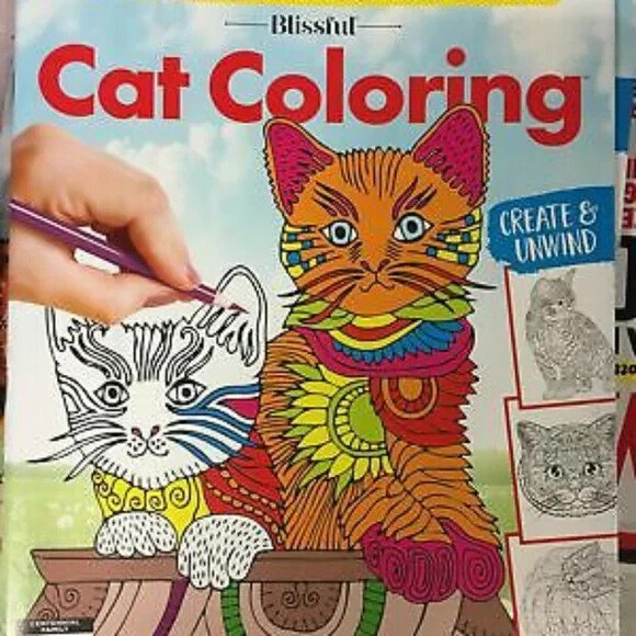 Blissful Adult Cat Coloring Book  35 Cat Designs NEW