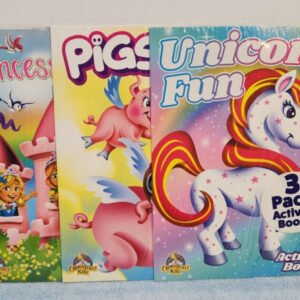 3 Pack Coloring & Activity Books By Crown Jewlz Kidz, Unicorn Princess Pig