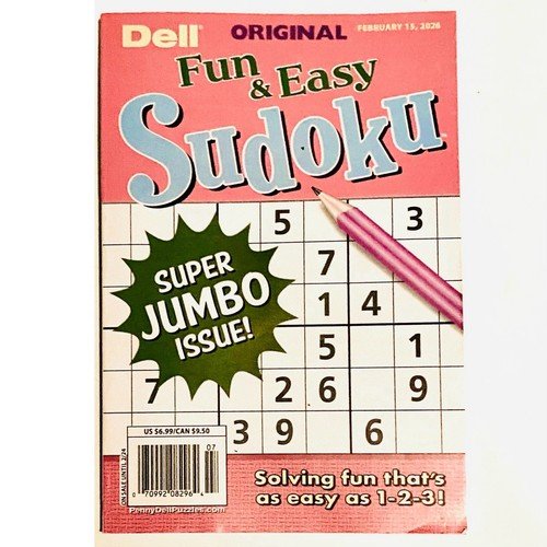Dell Original Fun & Easy SUDOKU Puzzles BRAND NEW FEB 2026! SUPER JUMBO ISSUE!