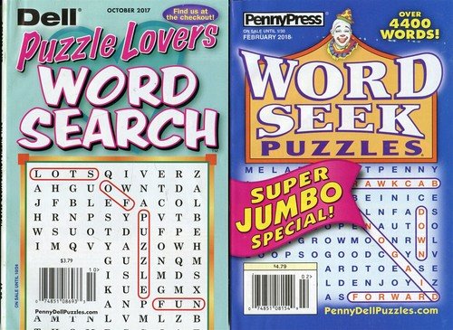 2 BOOKS PENNYPRESS WORD SEEK/SEARCH PUZZLES 2018 FEB & DELL 2017 OCT