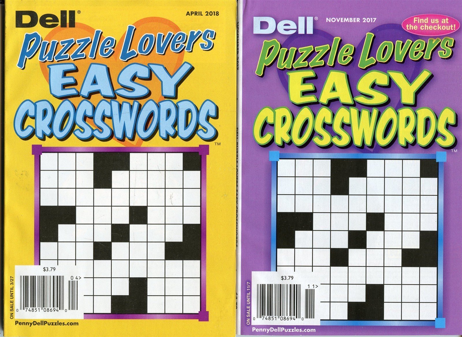 2 BOOKS DELL PUZZLE LOVERS EASY CROSSWORDS PUZZLES 2017 NOV & 2018 APR