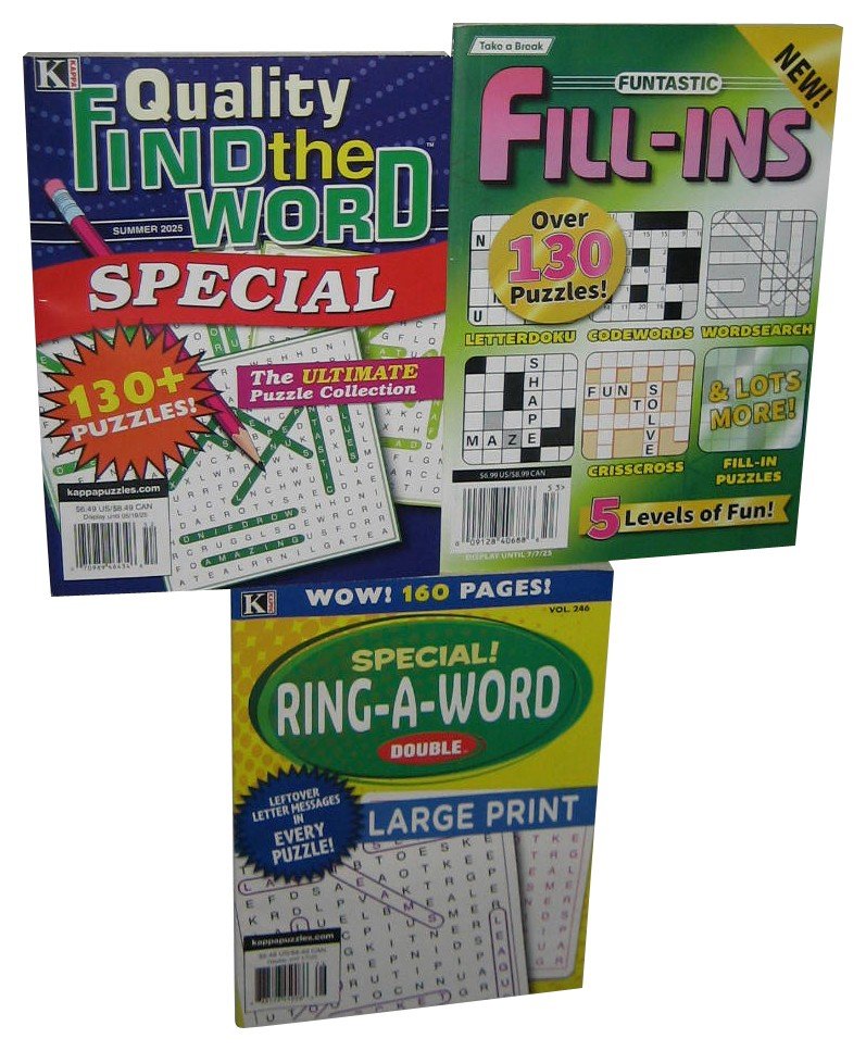 Lot of 3 Take A Break Fill-Ins Kappa Ring-A-Word & Find Word Puzzle Crossword B