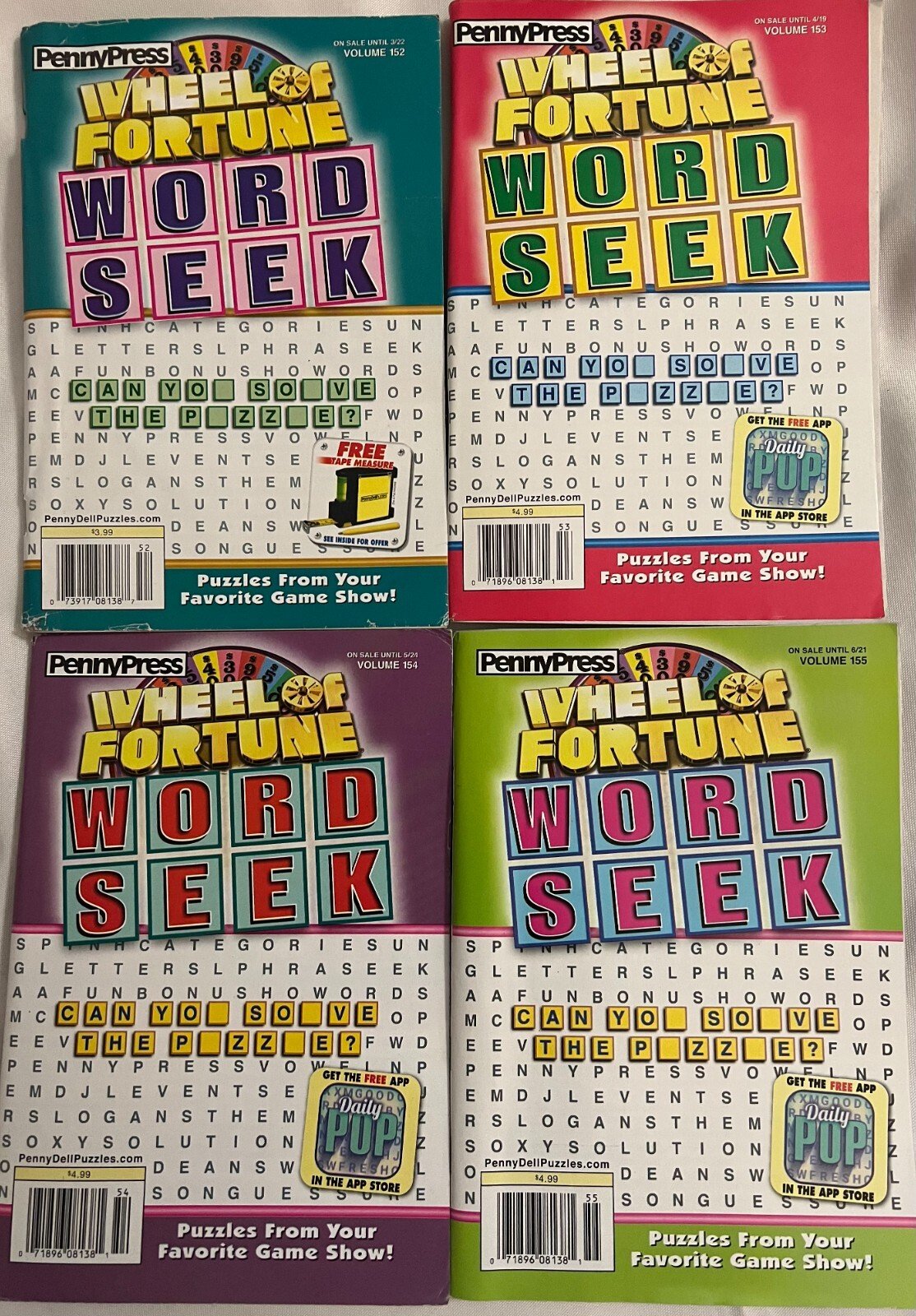 Lot (4) Penny Press Wheel Of Fortune Word Seek Puzzles Books 152-155 2022
