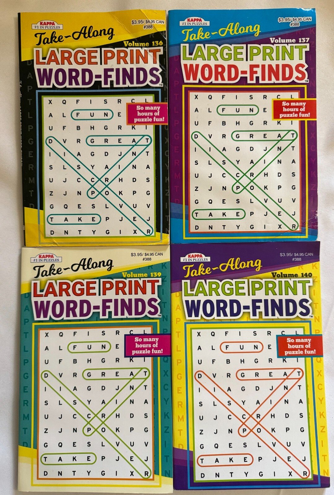 Lot of (4) Kappa Take-Along LARGE PRINT Word-Finds Puzzle Books 2022