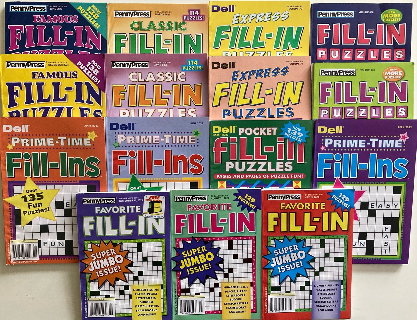 Lot of 10 Penny Press Fill-Ins Puzzle Books UNSORTED Famous Classic Favorite