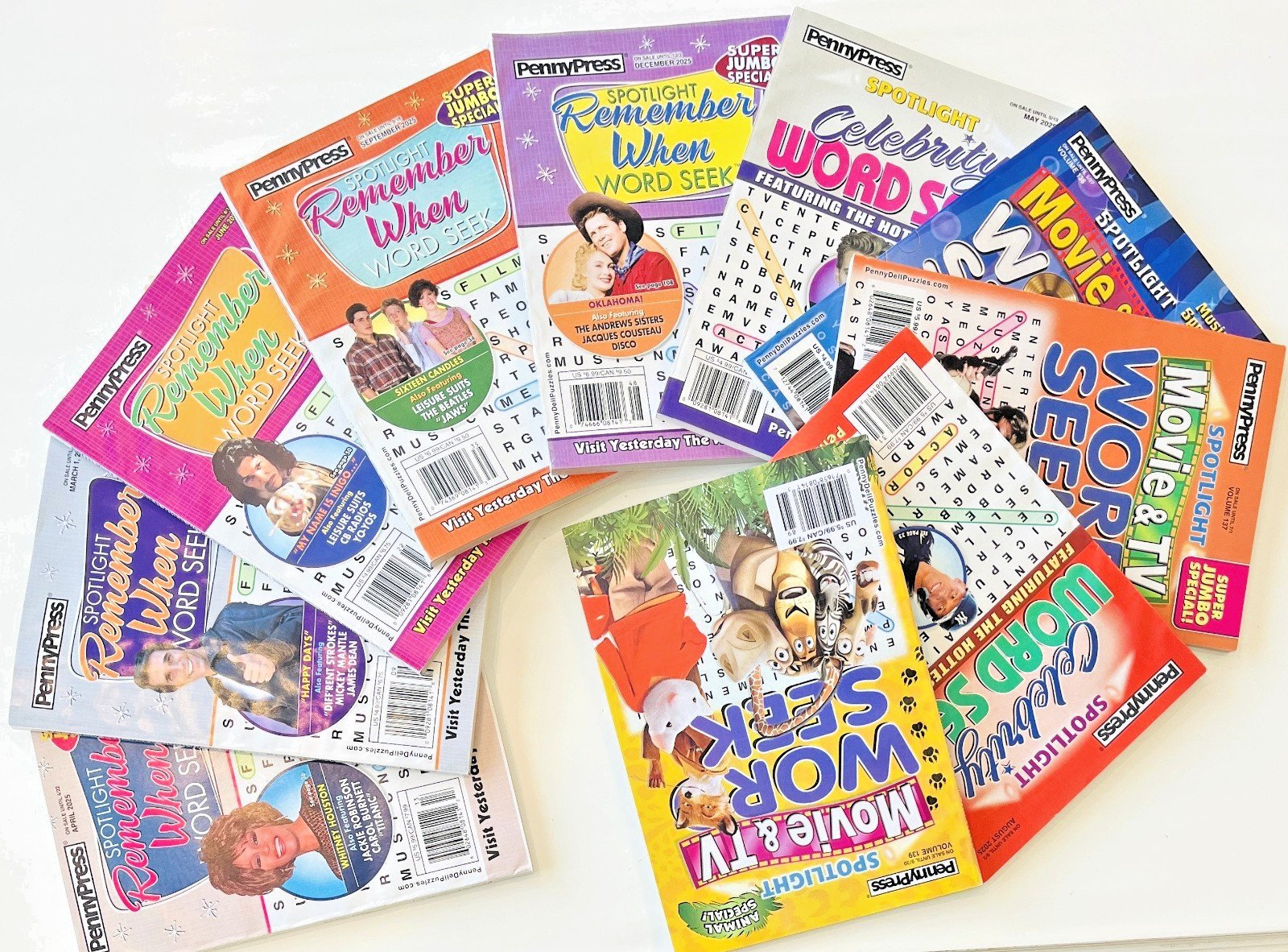 NEW Lot 10 Penny Press Dell Remember When Spotlight Movie Word Seek Puzzle Books