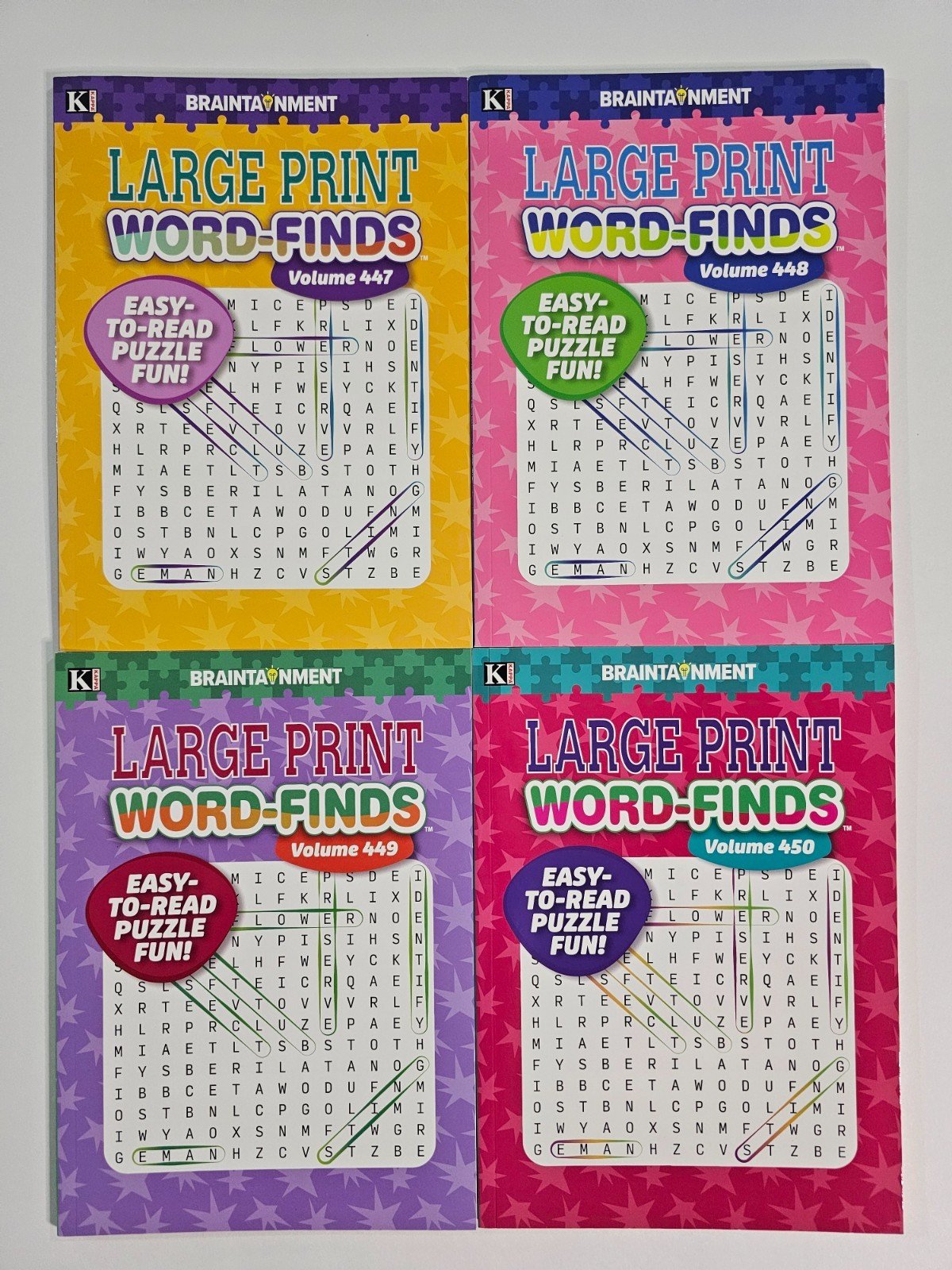 4 New Large Print Word-Finds Puzzle Books Kappa Games Vol #447-450 ~ Search,Hunt