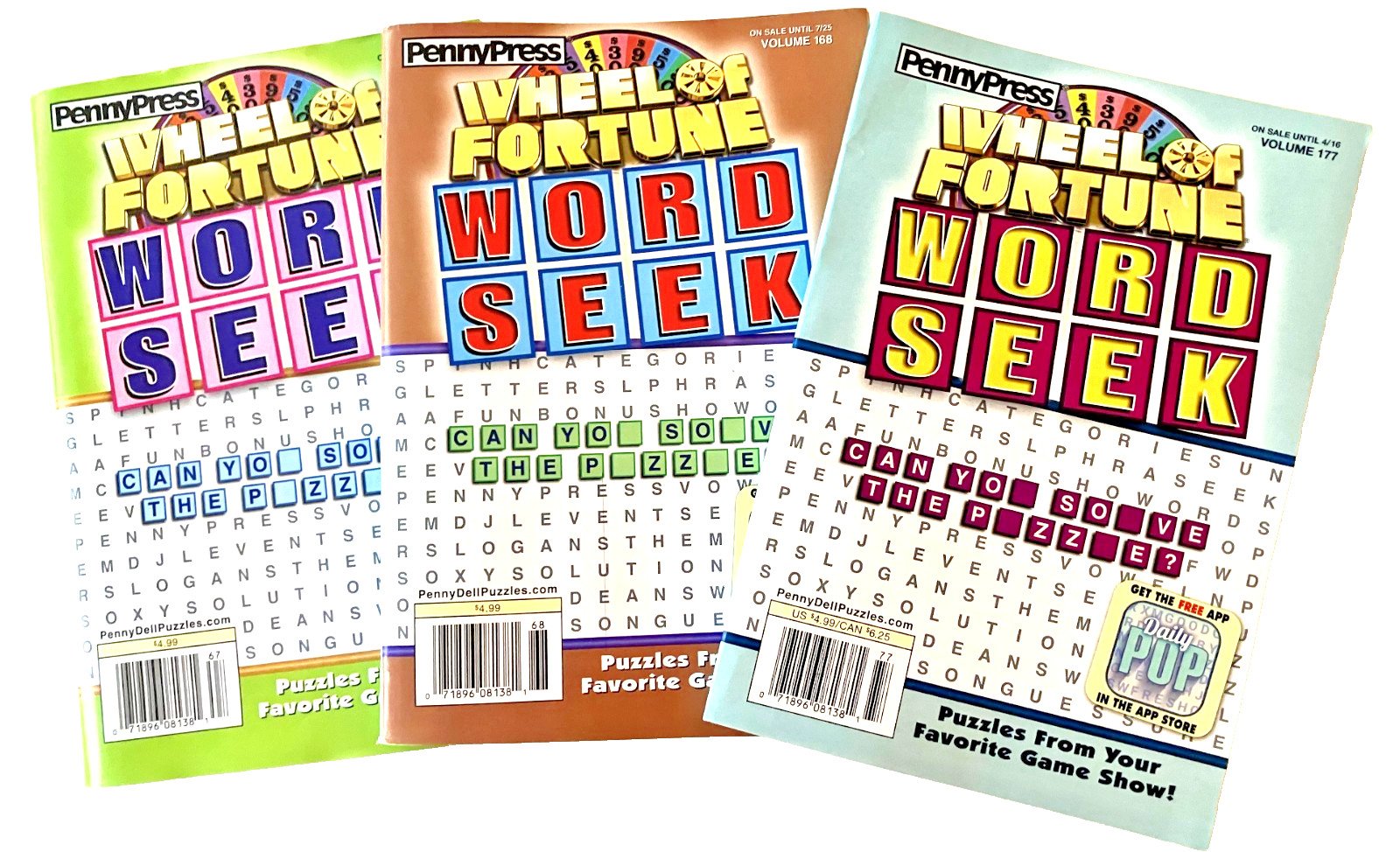 NEW Lot 3 Penny Press Dell WHEEL FORTUNE Word Search Seek Puzzle Find Books