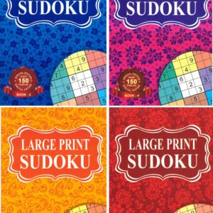 4 x LARGE PRINT SUDOKU BOOKS 150 PUZZLES PER A5 BOOK TRAVEL NUMBERS GAME ADULT