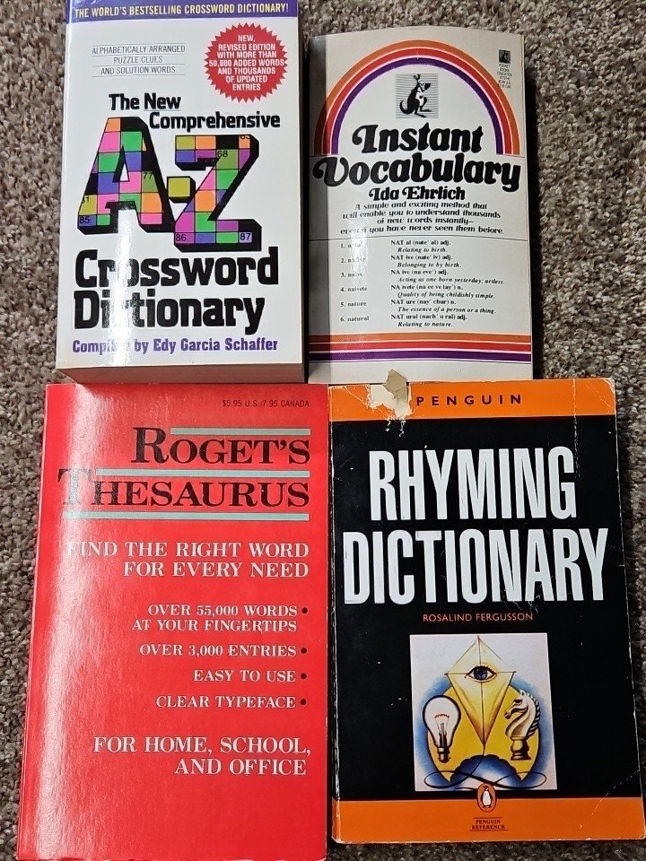 Lot Of 4 Crossword, Rhyming, Thesaurus Instant  Dictionaries Books Great Books