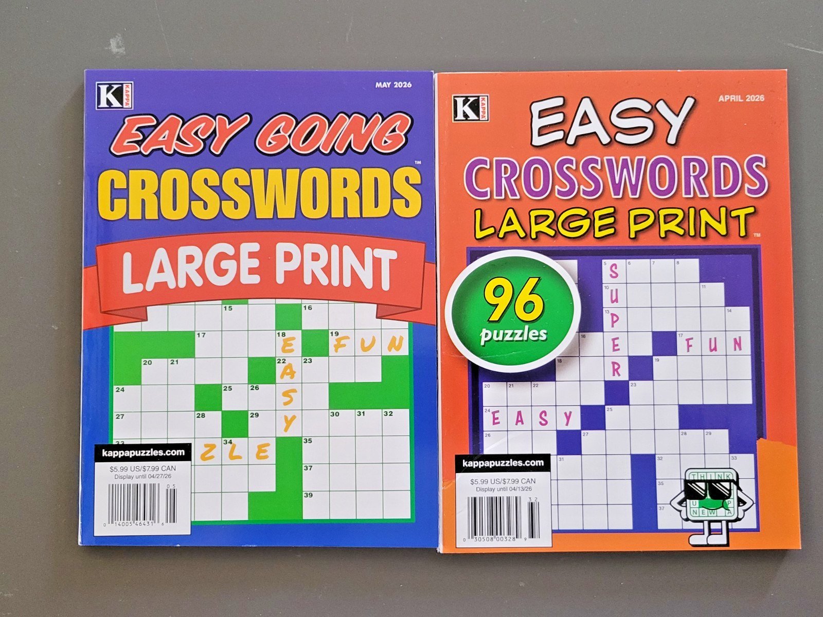 Lot of 2 Kappa Crossword Large Print Puzzle Books – Easy & Easy Going Crosswords