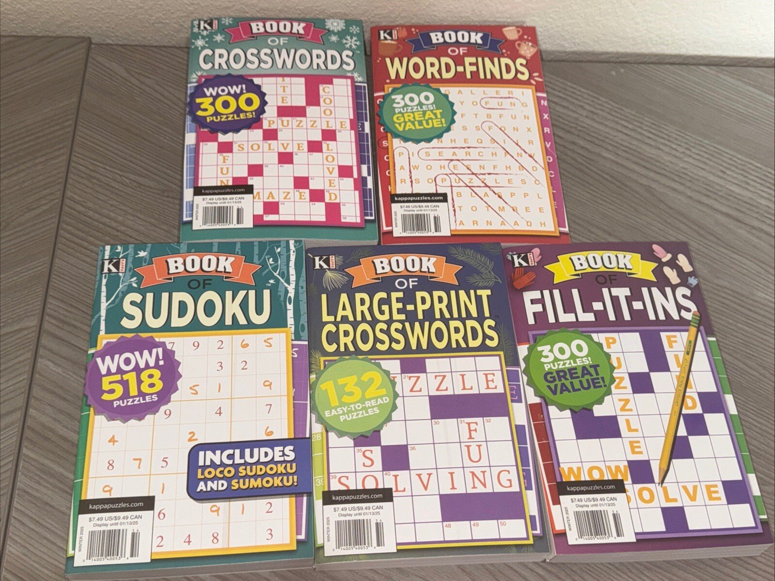 Lot of 5 Kappa Puzzle Books Winter 2025 Sudoku,Crossword,fill It Ins
