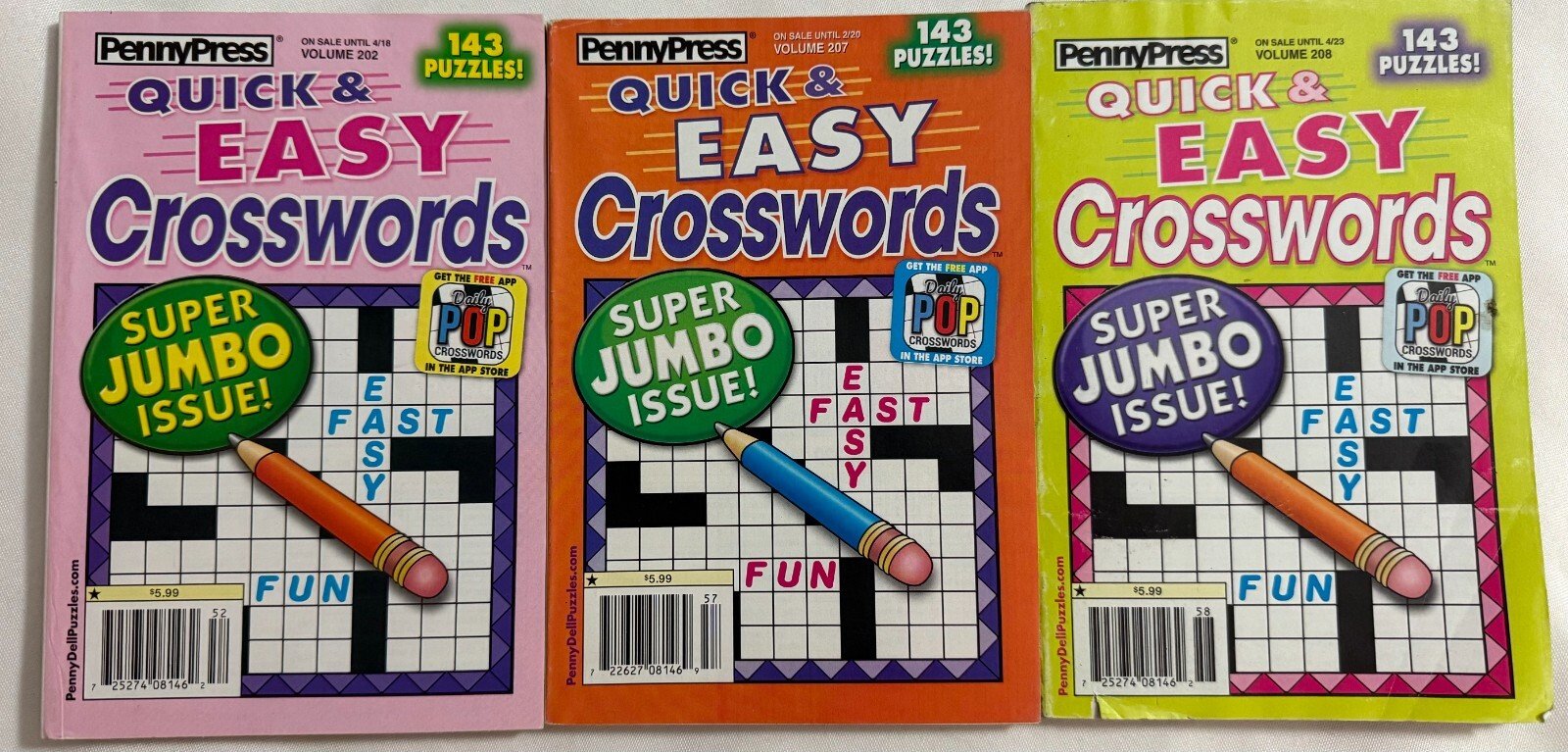 Lot (3) Quick & Easy Crosswords Super Jumbo Puzzle Books Vol. 202, 207, 208