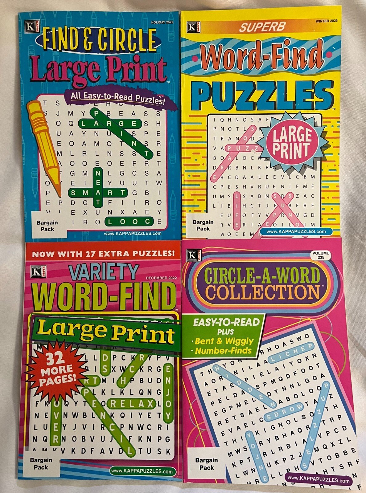 Lot (4) Superb Variety LARGE PRINT Find & Circle Word Find Puzzle Books 2022/23