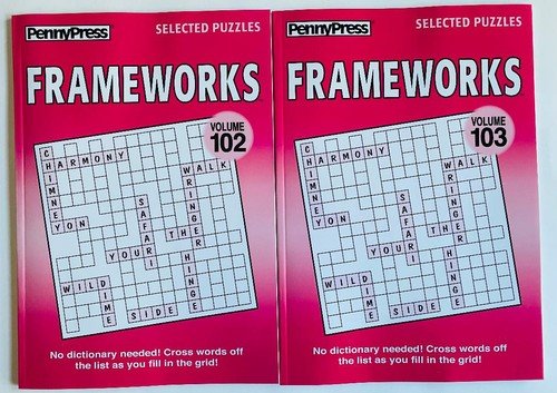 Lot of 2 Penny Press Frameworks FILL IN INS Puzzles Book Dell Puzzles Variety