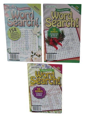 Lot of 3 Word Search Take A Break Puzzle Crossword Book Lot – (3 Books)