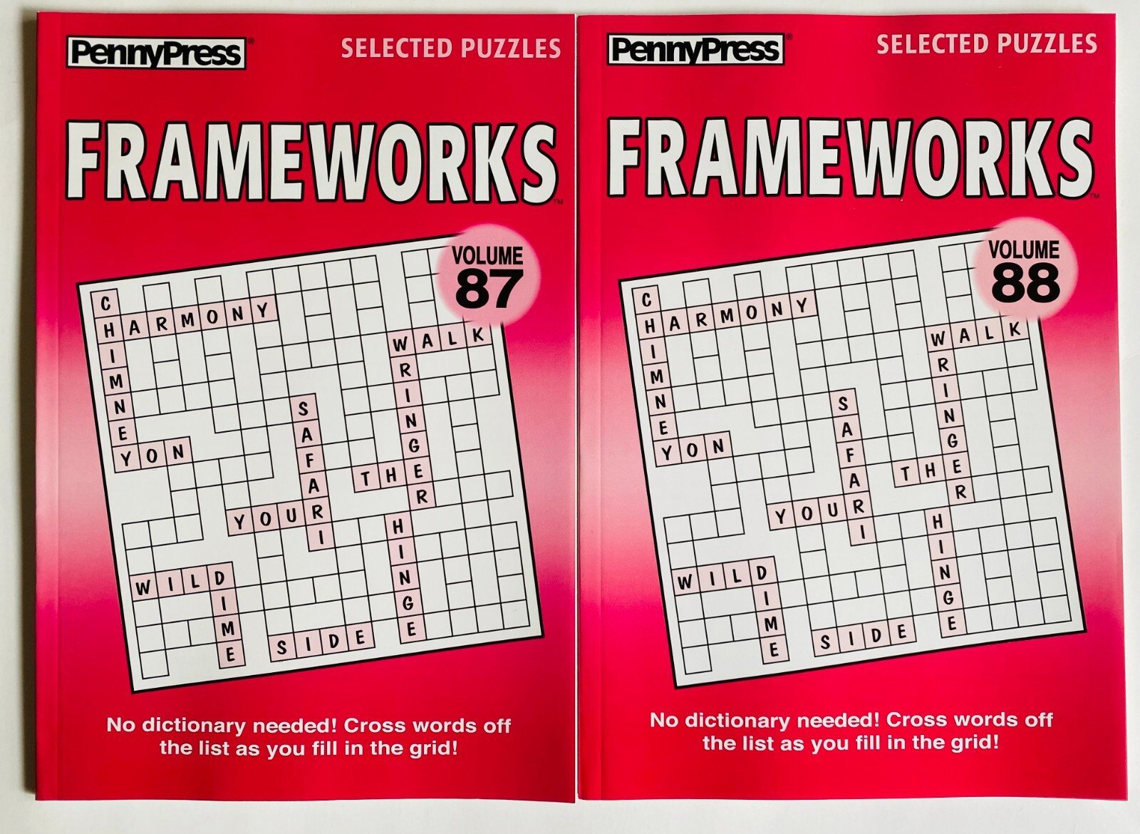Lot of 2 Penny Press Frameworks FILL IN INS Puzzles Book Dell Puzzles Variety