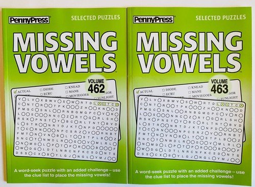 Lot of 2 MISSING VOWELS Word Search Seek Find Penny Press Puzzles Dell Variety x