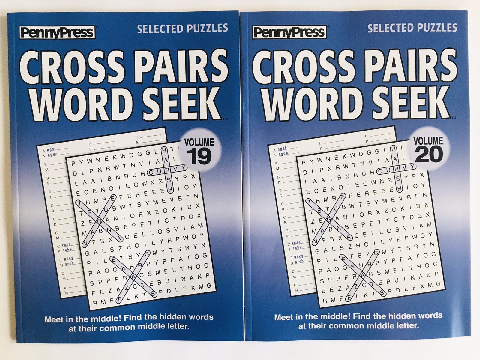 Lot of 2 CROSS PAIRS Word Search Seek Find Penny Press Selected Puzzles Variety
