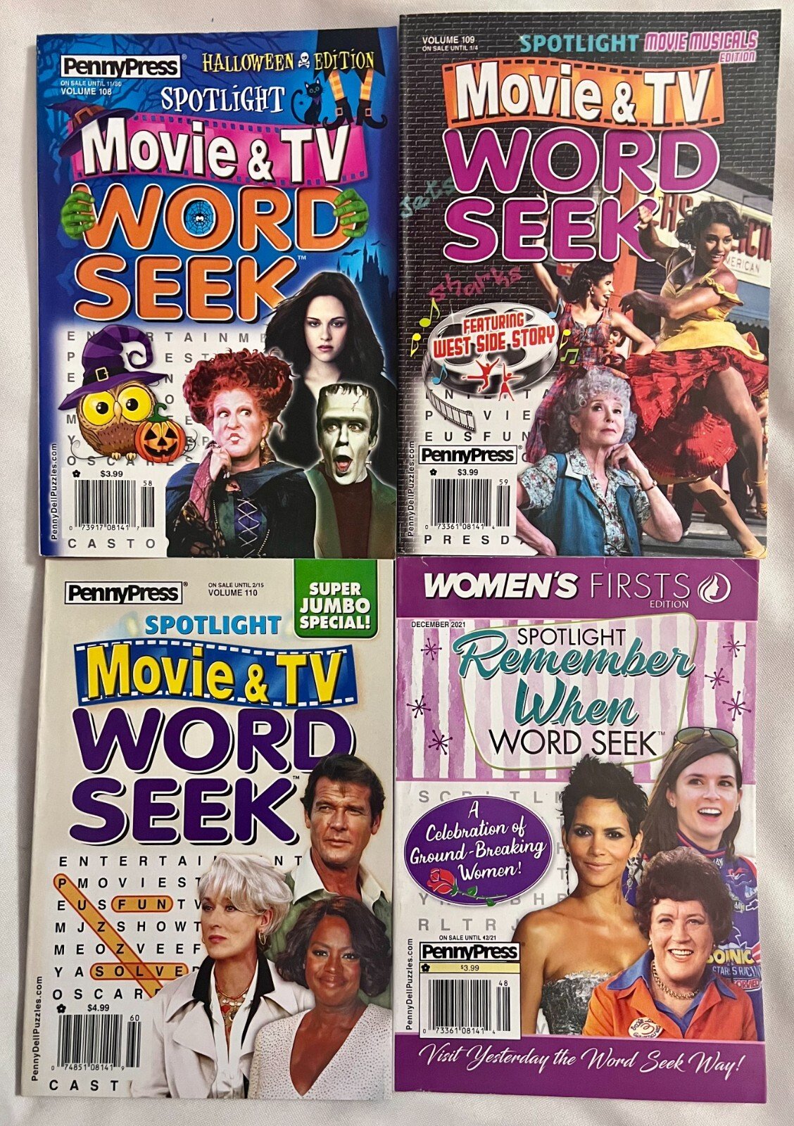 Lot of 4 Spotlight Movie & TV Remember When Word Seek Puzzles Books 2021