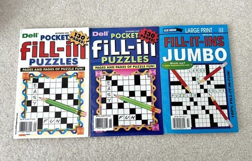 Lot of 3 Puzzle Books Dell/Blue Ribbon Fill in Puzzle Books Unused