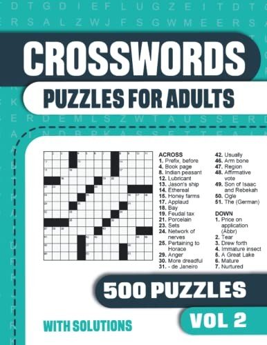 CROSSWORDS PUZZLES FOR ADULTS: CROSSWORD BOOK WITH 500 By Visupuzzle Books