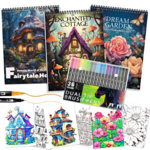 3Pcs Adult Coloring Book for Women Relaxation, 36 Colors Markers with Spiral ...