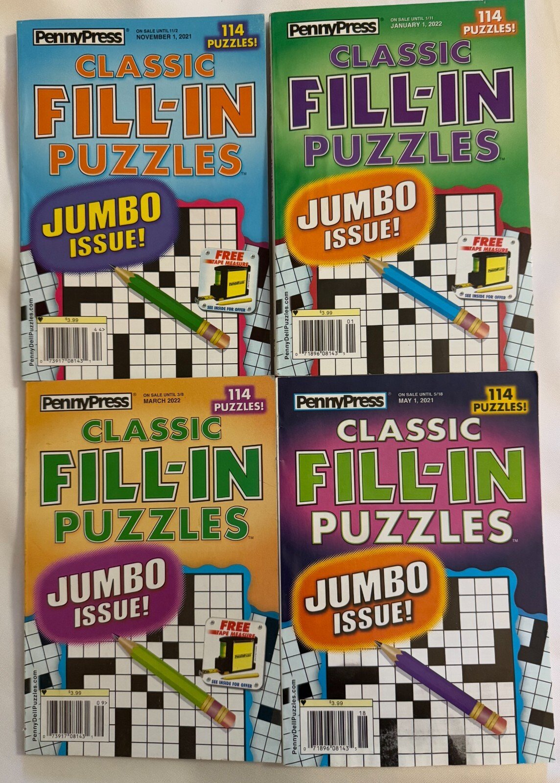 Lot (4) Classic Fill-In Word Puzzles Jumbo Puzzle Books 2021-2022