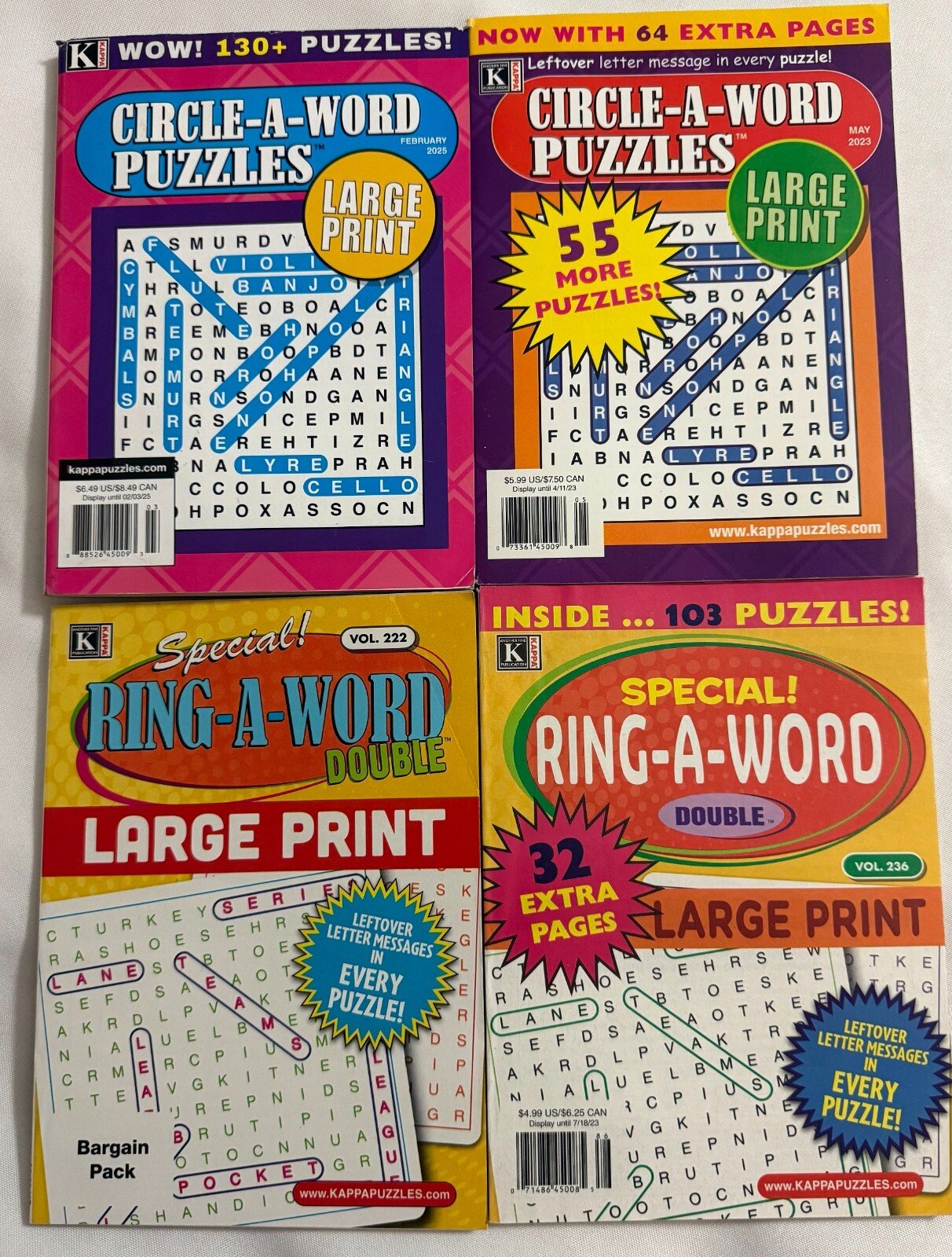 Mixed Lot (4) Special Circle-Ring-A-Word LARGE PRINT Puzzle Books 2022-2025