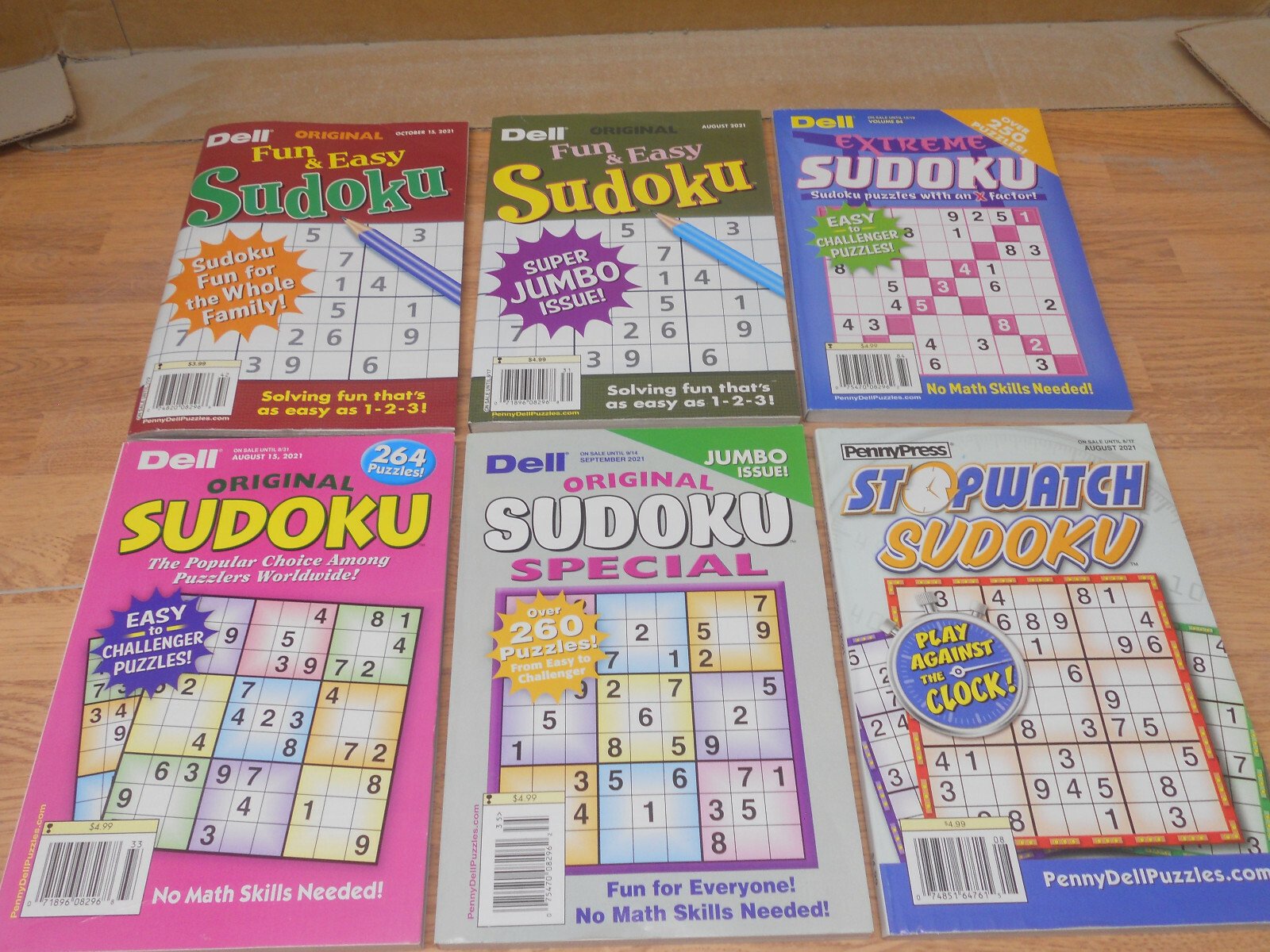 p10 Lot of (6) SUDOKU Puzzle Books; Paperback NOS