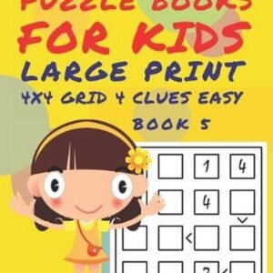 Futoshiki Puzzle Books For kids - Large Print 4 x 4 Grid - 4 clues - Easy - Book
