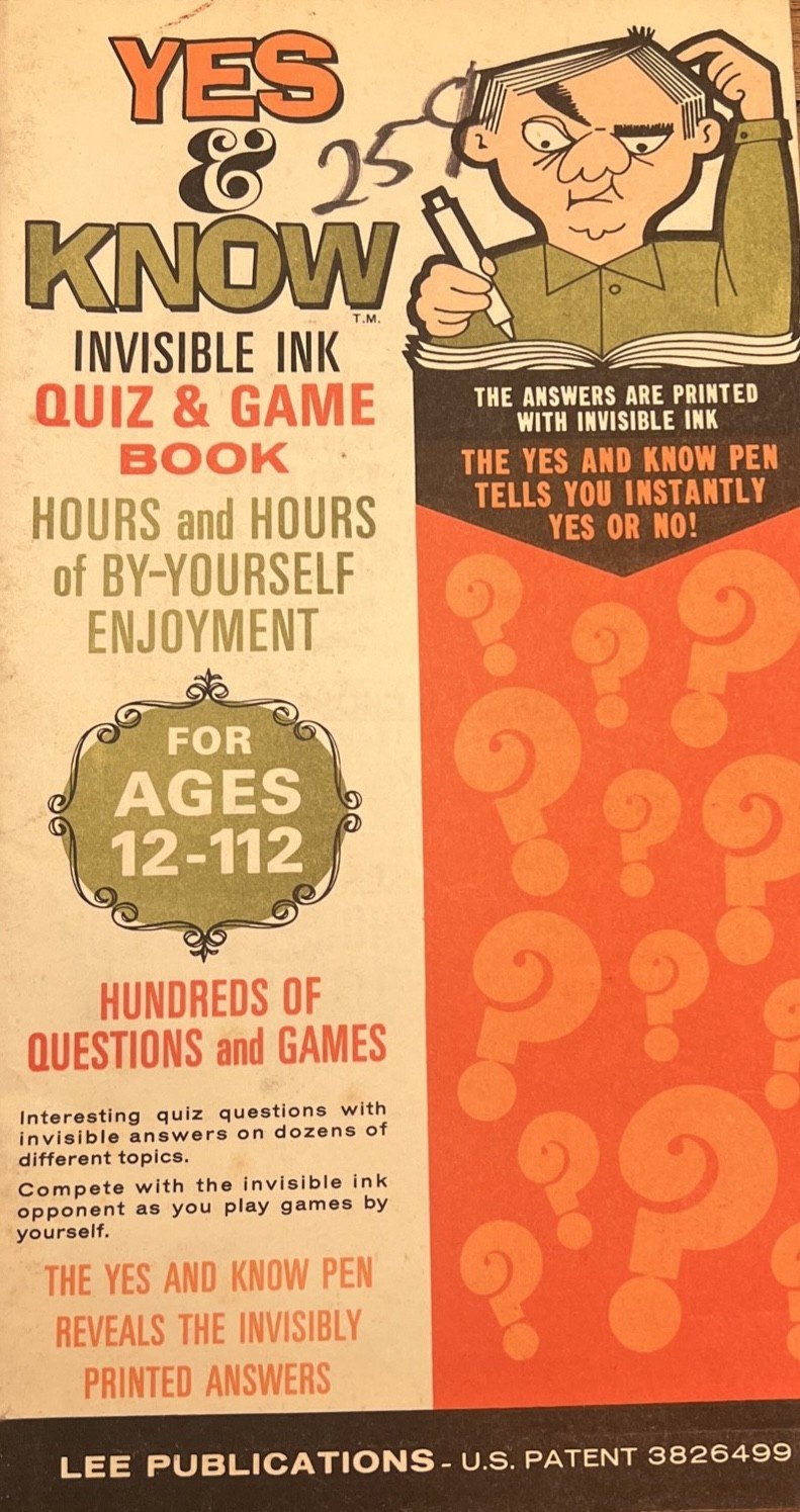 Vintage Yes & Know Invisible Ink Quiz & Game Book Ages 12-112 Lee Publications