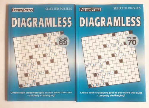 Lot of 2 Diagramless Crossword Puzzles Books Penny Press Dell Variety  69 70