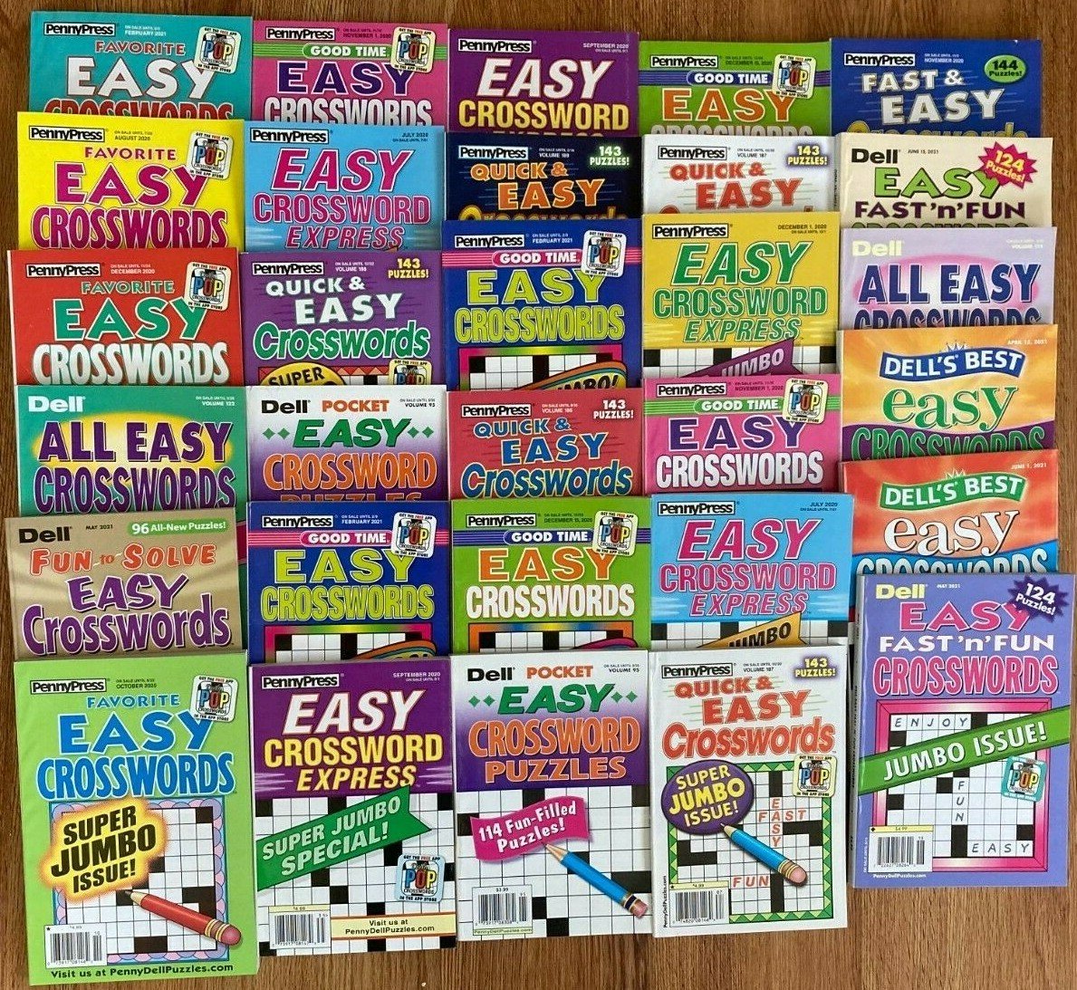 Lot of 6 Dell Penny Press Crossword Puzzle Books Good Easy Fast Fun Unsorted