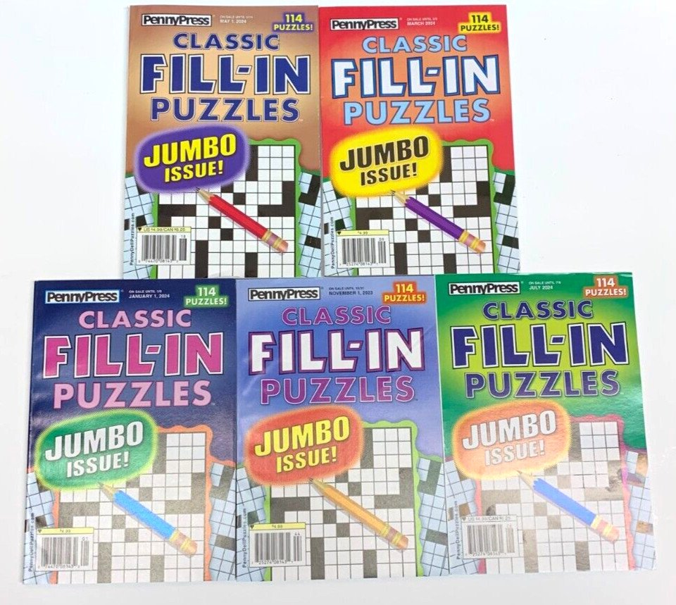 NEW Lot of 5 Penny Press CLASSIC Fill-In Puzzle Books JUMBO Issue Free Shipping