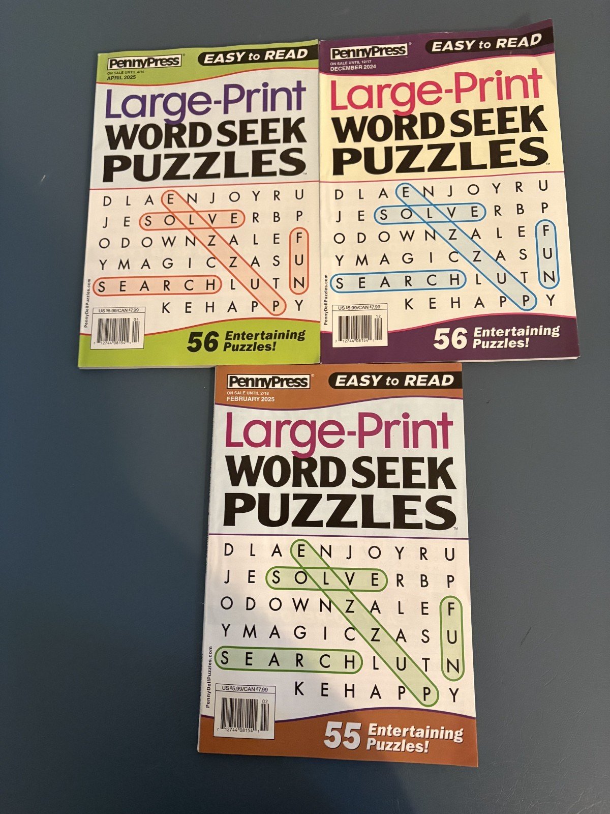 Lot of 3 Penny Press Easy To Read Large Print Word Seek  Puzzles 2024-2025