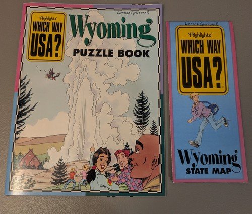 WYOMING Highlights Which Way USA? Puzzle Book & State Map – Homeschool 1990s