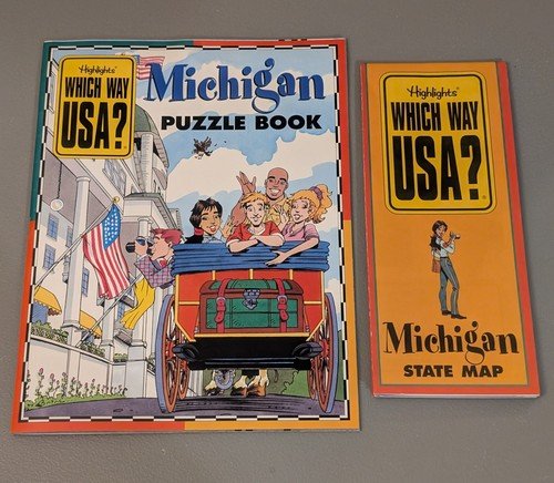 MICHIGAN Highlights Which Way USA? Puzzle Book & State Map – Homeschool 1990s