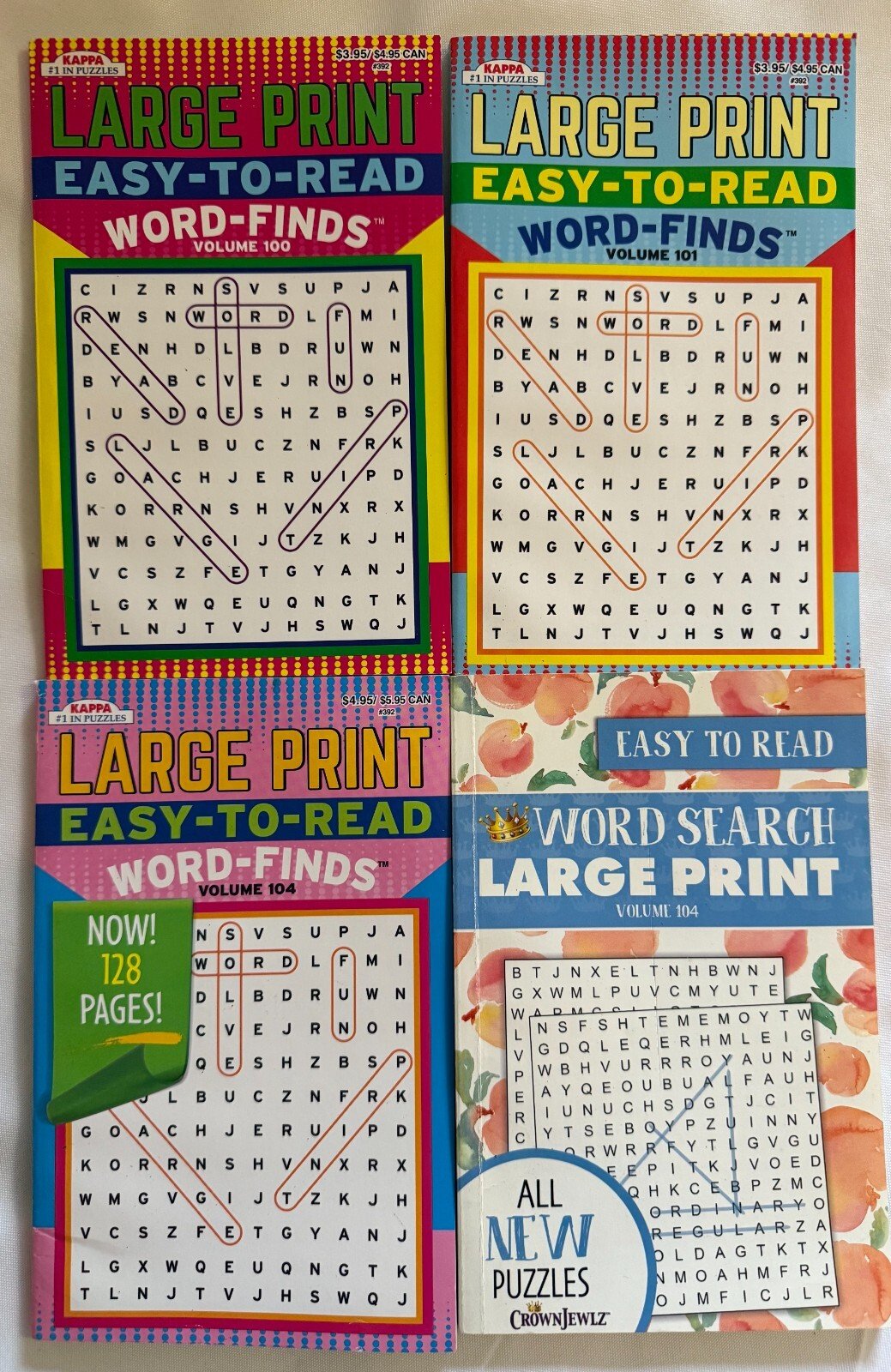 Mixed Lot (4) Kappa LARGE PRINT Easy-To-Read Word-Finds Puzzle Books 2021/2033