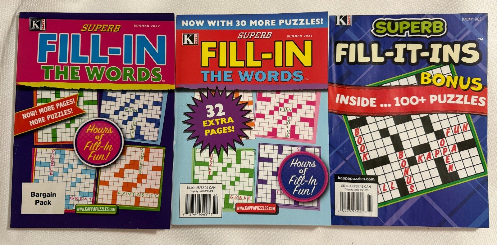 Lot (3) Superb Fill-In The Words Fill-It-In Puzzle Books  2022-2025