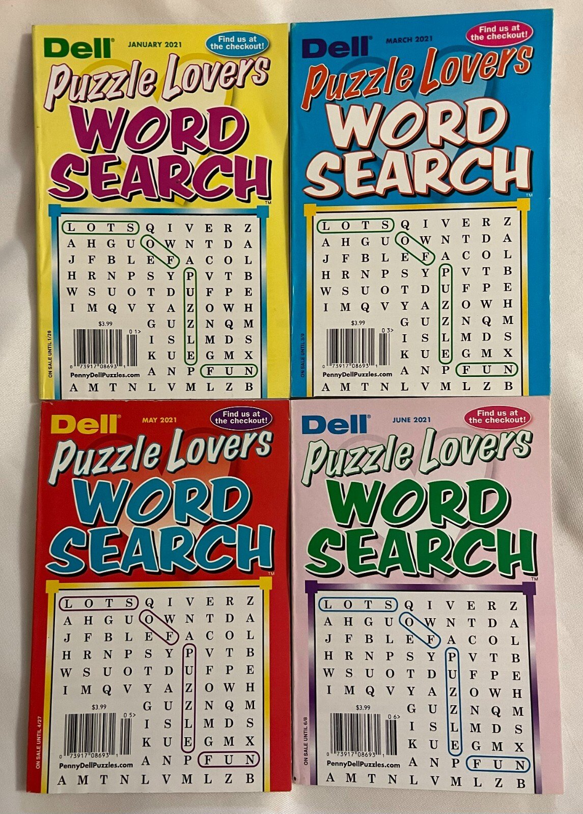 Lot of 4 Dell Puzzle Lovers Word Search Seek Circle Puzzles Books 2021 Lot#2