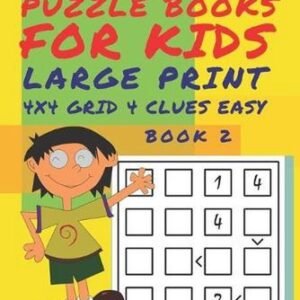 Futoshiki Puzzle Books For kids - Large Print 4 x 4 Grid - 4 clues - Easy - Book